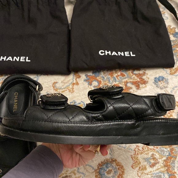 Authentic Chanel Dad Sandals 38C Black Caviar Leather - Picture 9 of 12